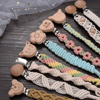 Baby Beech Wood Pacifier Clip Handmade Crochet Cotton Rope Nipple Chain For Baby Nursing Chew Toy Shower Gift Soother Chain 1