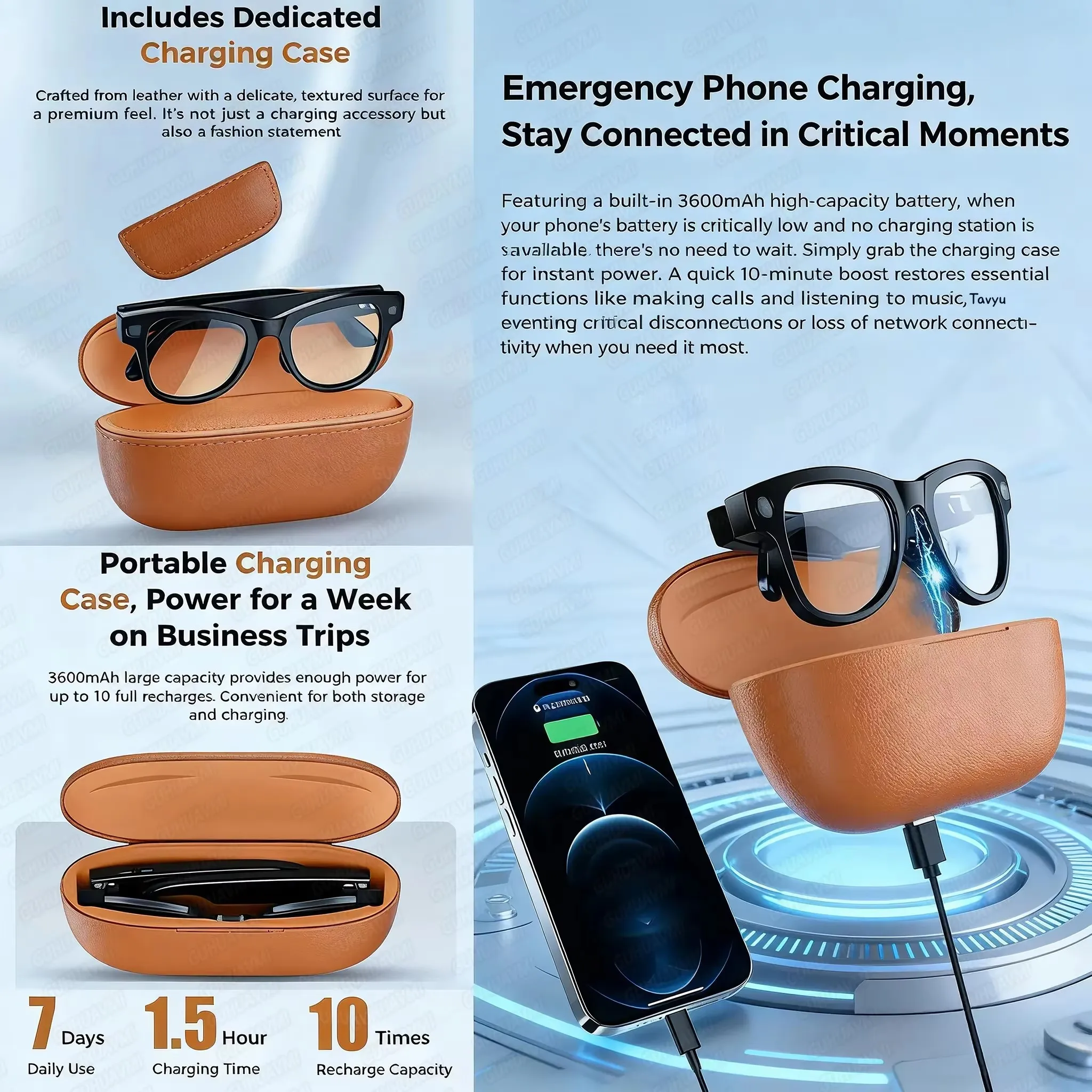2026AI Smart Glasses M02 Ultra – 1080P HD Camera, ChatGPT AI Assistant, 32GB Storage, Language Translation, Music & 3600mAh Charging Case Sunglasses 2