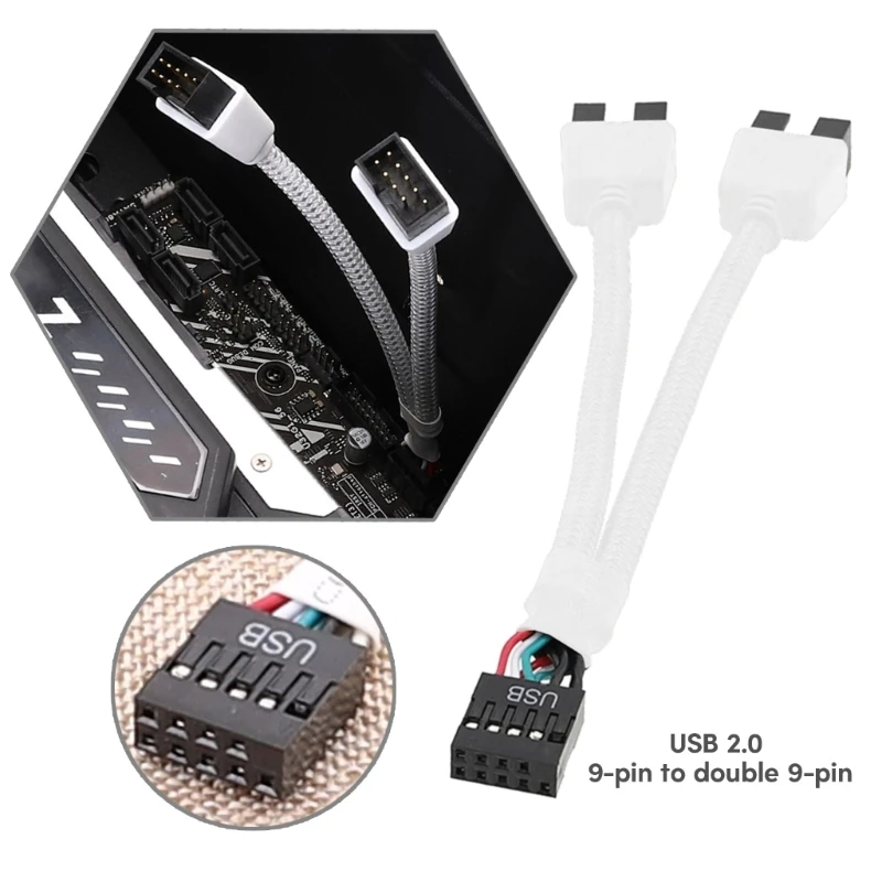 

USB Expansion Cable for Computer Motherboard USB 9Pin Female to Dual 9P Male 1 to 2 Expander Cable Shielding Braiding