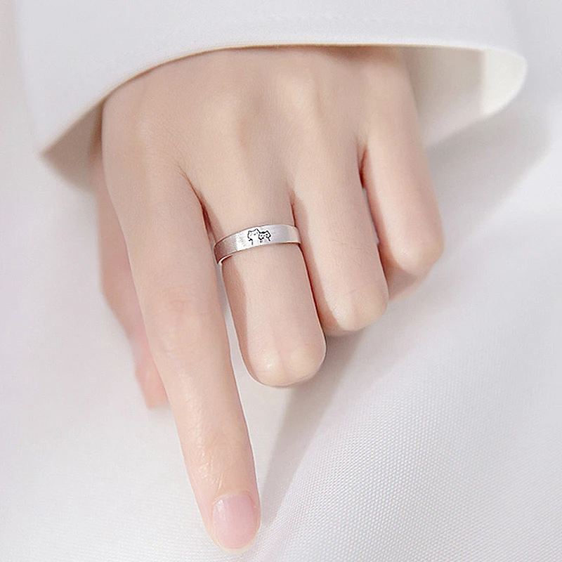 1Pair Kitten Couple Rings Cute Sliver Open Ring For Women Men Adjustable Finger Rings Romantic Lovers Anniversary Jewelry Gift 3