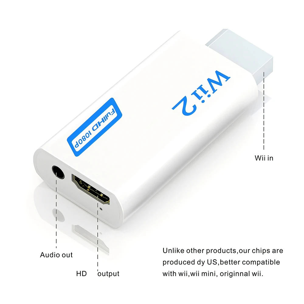풀 HD 1080P Wii-HDMI 호환 변환기 어댑터 Wii2HDMI 호환 변환기 PC HDTV 모니터 디스플레이용 3.5mm 오디오
