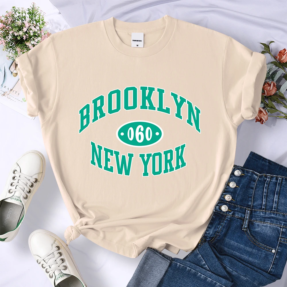 T-Shirt Imprimé Brooklyn New York, T-Shirt À Manches Courtes À Col Rond,  Hauts De Sport Décontractés, Vêtements Pour Femmes - Temu France