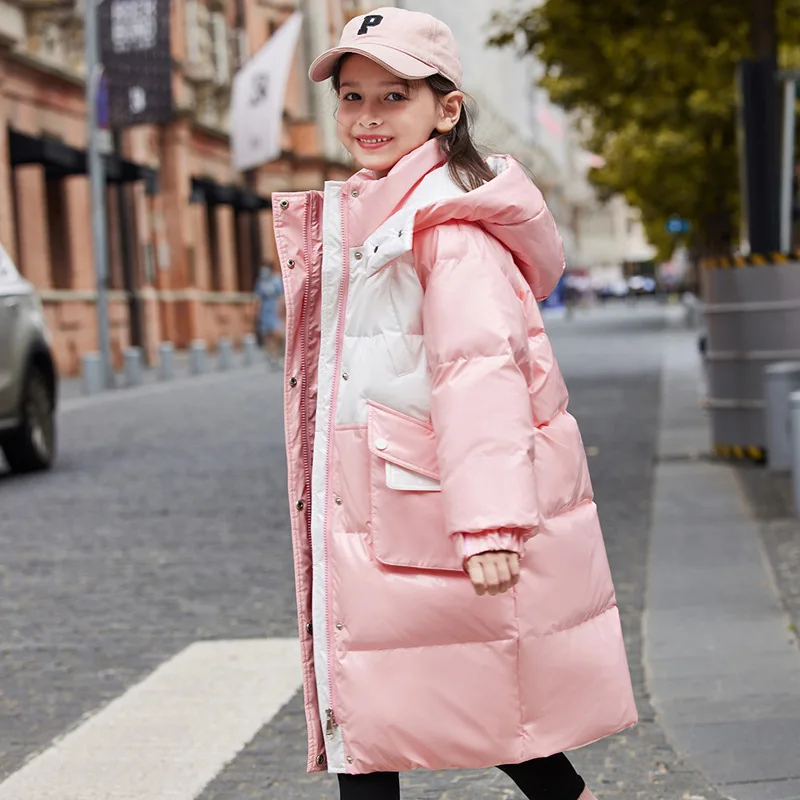 

Children Down Jacket for Girls 2023 Glossy Winter Long Feather Coat White Duck Down Parkas Kids Clothes Shiny Puffer Snowsuit