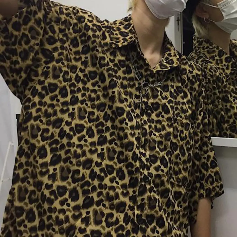 Trendy Retro Shirt Lapel Quick Drying Couple Shirt Summer Leopard Print Casual