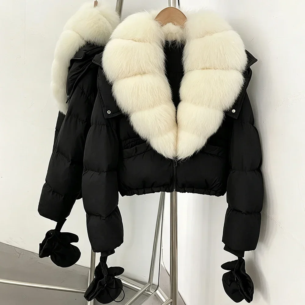 OFTBUY New Short Outerwear Hood Duck Down Luxury Real Fur Down Jacket with Removable Gloves Women Puffer Coat with Real Fox Fur