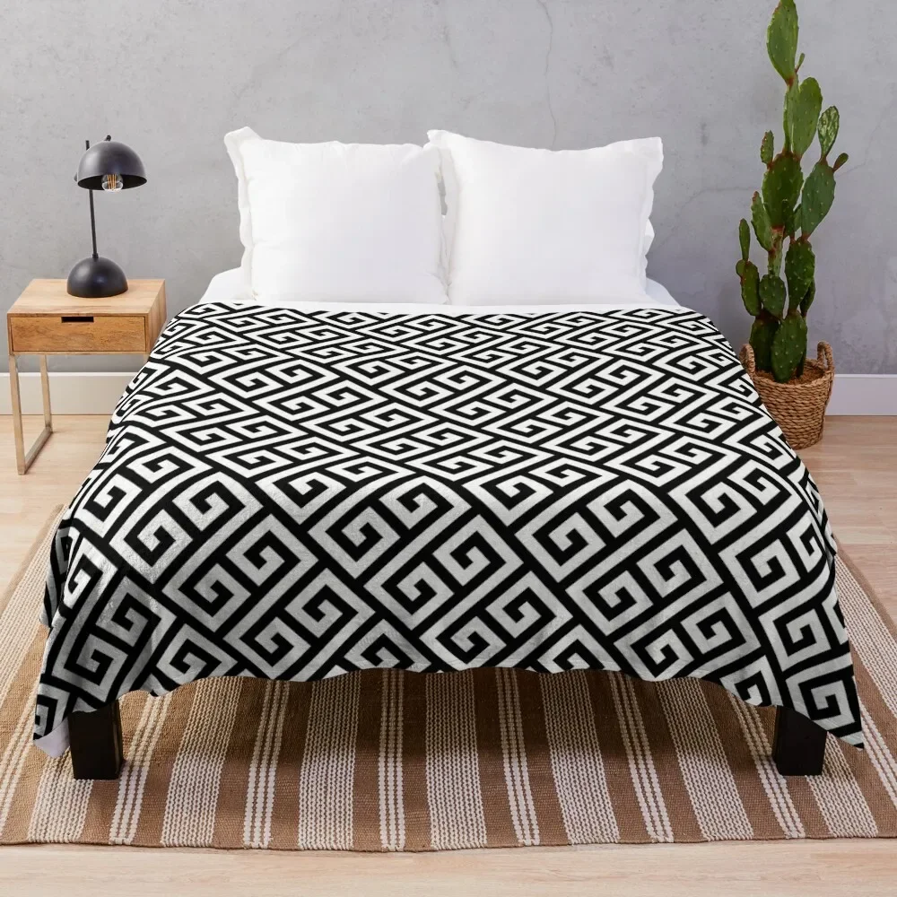 

black and white pattern,Famous Greek Key pattern - Greek fret design Throw Blanket Thin Blankets blankets for winter