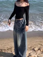 HOUZHOU Y2k 2000s Vintage Baggy jean femme Harajuku Streetwear surdimensionné Denim pantalon Style coréen Gyaru Grunge Hip Hop pantalon 2