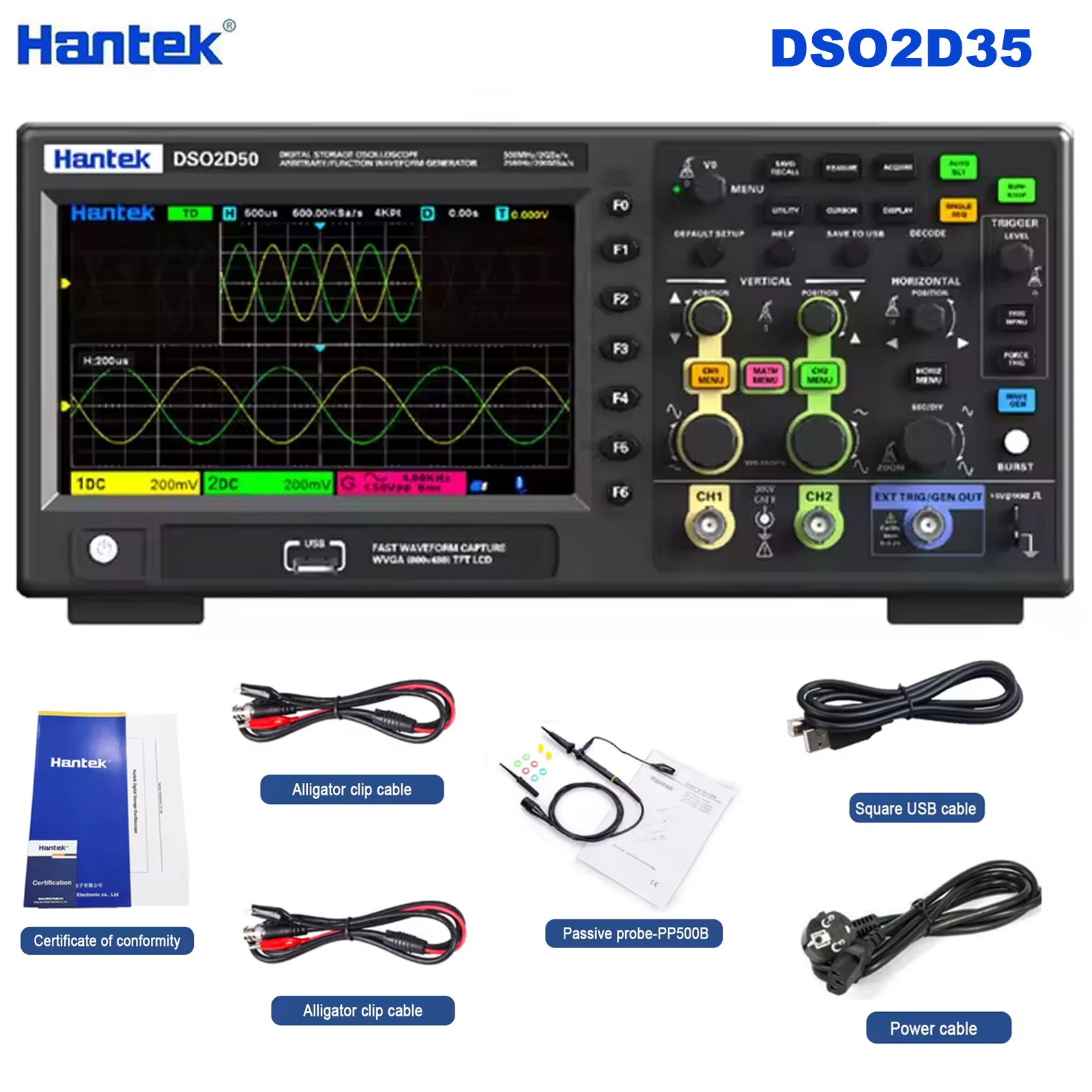 DSO2C35/DSO2D50 Lab Digital Oscillator 200/350/500MHZ, 2CH/2CH+1CH ,2GSa/s 80K U