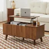 Wooden Fluted Lift Top Coffee Table with Hidden Compartment, Modern Rectangle Center Tables with Adjustable Storage Shelf 1