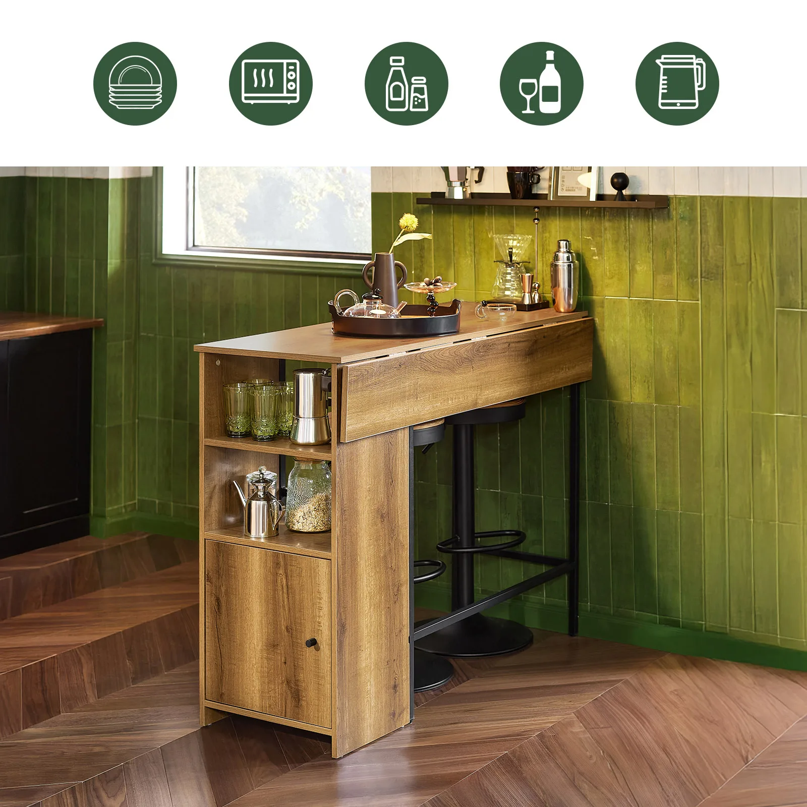 SoBuy FWT98-PF Bartisch Esstisch mit erweiterbarer Arbeitsfläche Hochtisch Bistrotisch Stehtisch Bartresen im Industrie-Desig – Detail 2