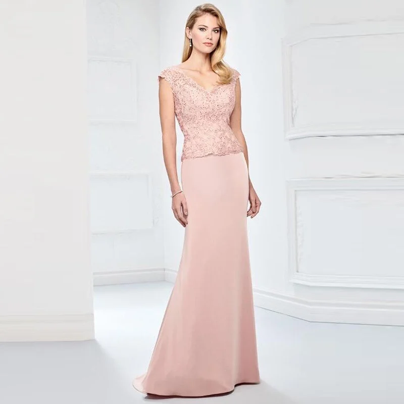 

Женское шифоновое платье-русалка, розовое длинное вечернее платье для матери невесты без рукавов с V-образным вырезом