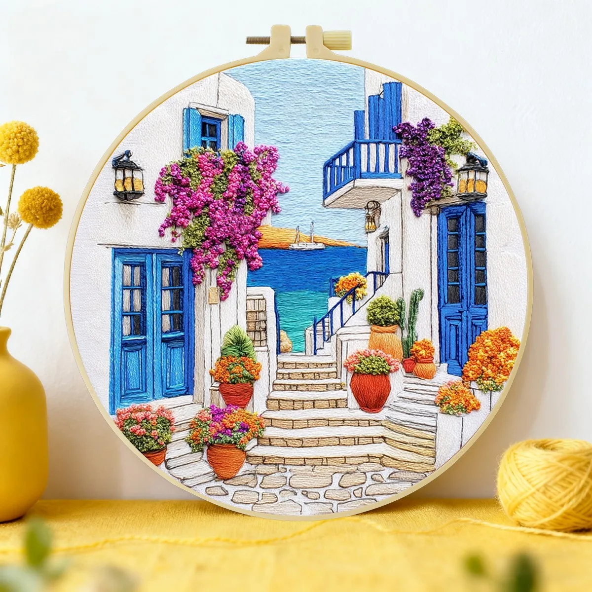 1 Stück 20X20CM/15X15CM 7,87/6,3 Zoll Meerblick-Stickerei-Starter-Set DIY-Kit DIY-Stickerei-Set Handarbeitsset für Anfänger