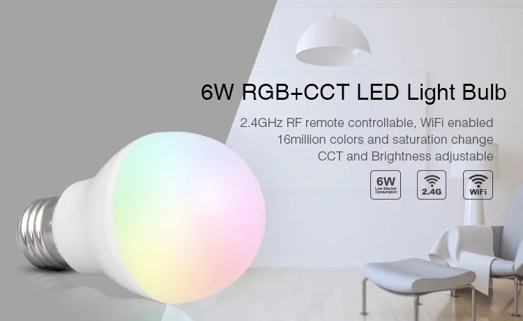 

Free shipping Mi Light RGB+CCT 6W led bulb 2.4GHZ E27 smart mobile phone WIFI led light lamp AC85V-265V Dimmable Lampada Lights