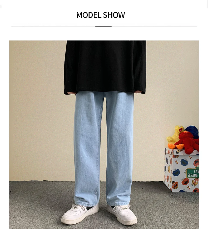 Spring Summer New Streetwear Baggy Jeans Men Korean Fashion Loose Straight Wide Leg Pants Male Brand Clothing Black Light Blue work jeans