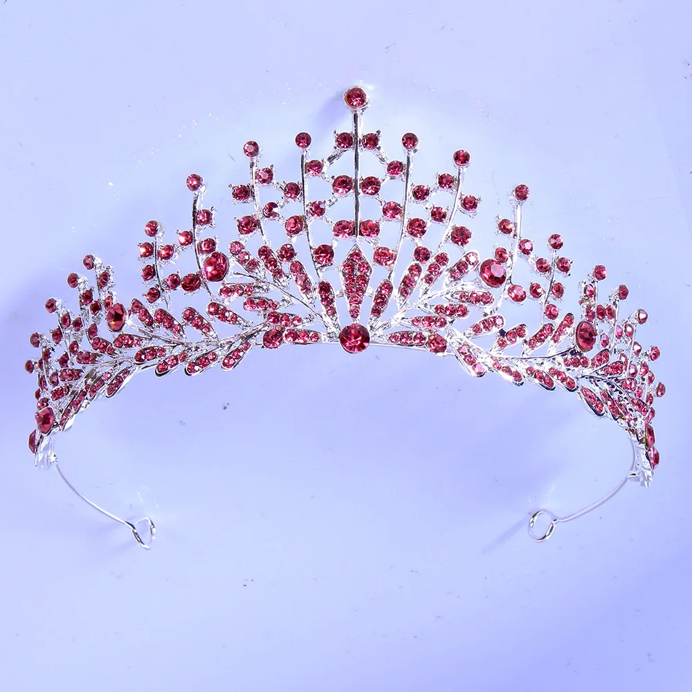 

Fashion Pink Crystal Rhinestone Tiara Crowns Queen Kings Princess Wedding Hair Accessories Bridal Diadems Hair Accessories