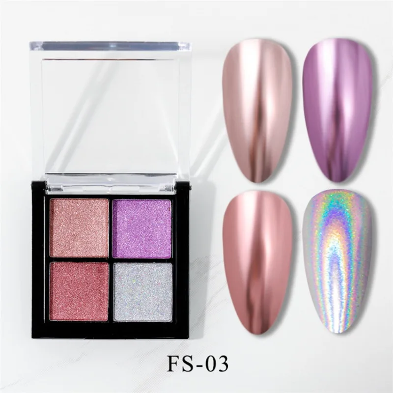 Nail Powder Nail Glitter Nail Pigment Nail Decoration Nail Decorations Nail Flakes 4Grids Aurora Solid Mirror Nail Powder Metallic Colorful Dust Metal Effect Nail Glitter UV Gel Polish Chrome Flakes Pigment