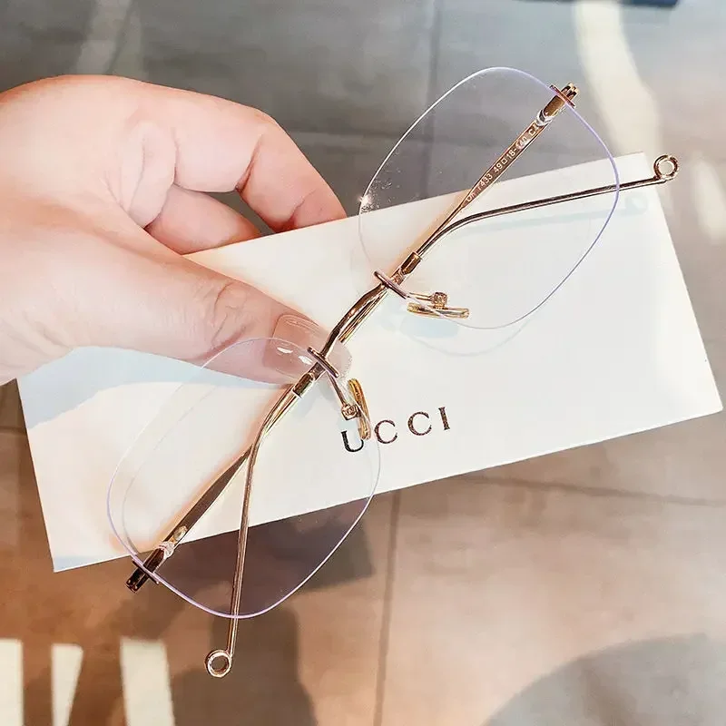 Metal Frame Women Men Unisex Frameless Myopia Glasses Vintage Blue Light Blocking Minus Eyewear Finished Prescription Eyewear 3