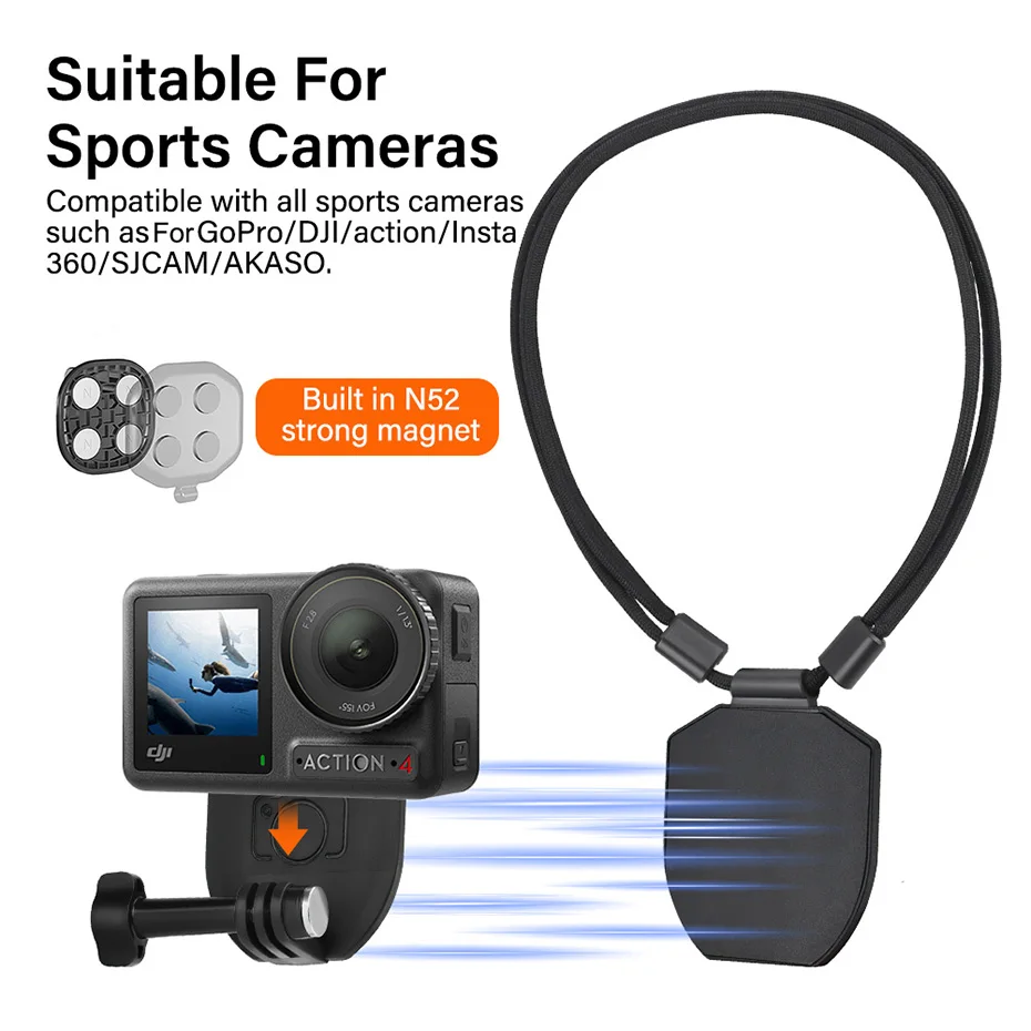 Action camera chest mount in use