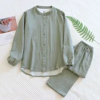 2026 new spring and autumn women's pajamas set 100% cotton long-sleeved trousers two-piece simple casual home clothes sleepwear - Image 2