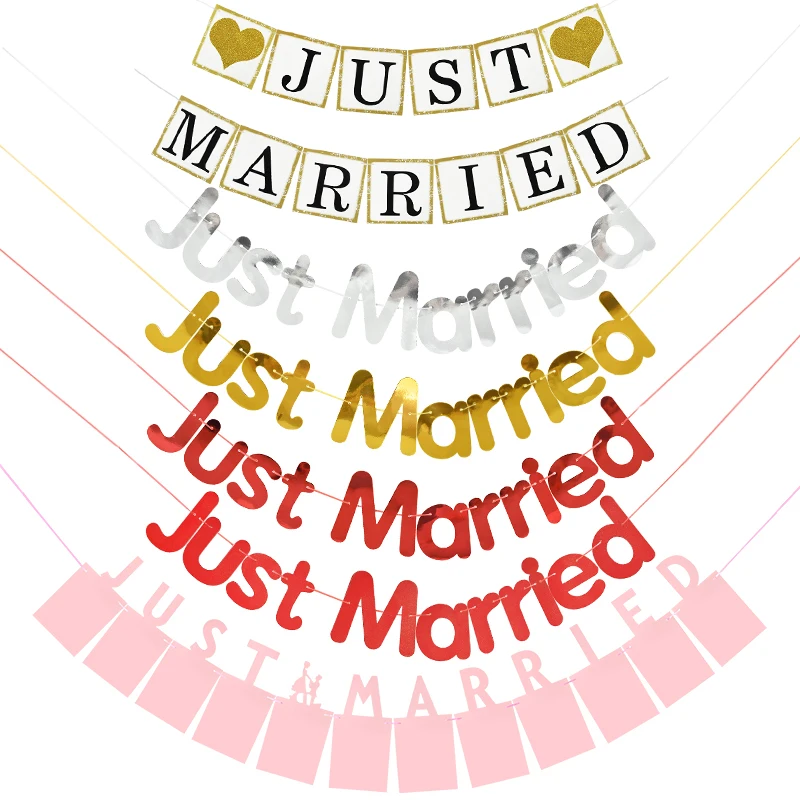 

JUST MARRIED Paper Banner Garland Wedding Glitter Hanging Flag Wedding Bridal Shower Photo Booth Prop Bunting Party Decorations