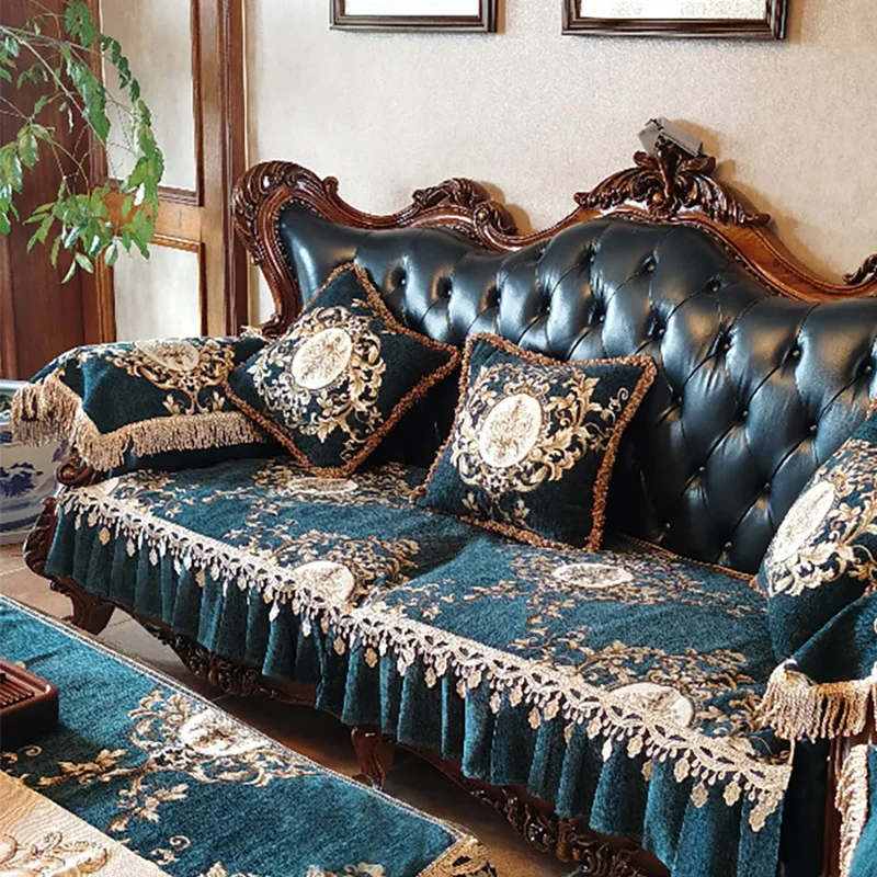 Chenille Fabric Sofa Cover Non-slip Cushion Home Living Room European Sofa Cover Jacquard Embroidery Slipcover Couch Protector 5