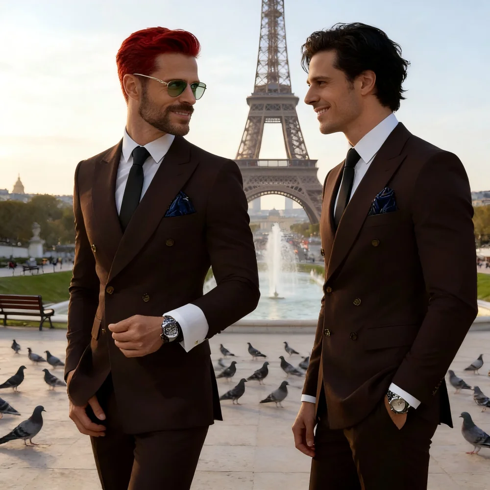 Men's Casual Business Suit Set Italian Style Two-Piece Chinese-Made Formal Wear for Professional Occasions - 3