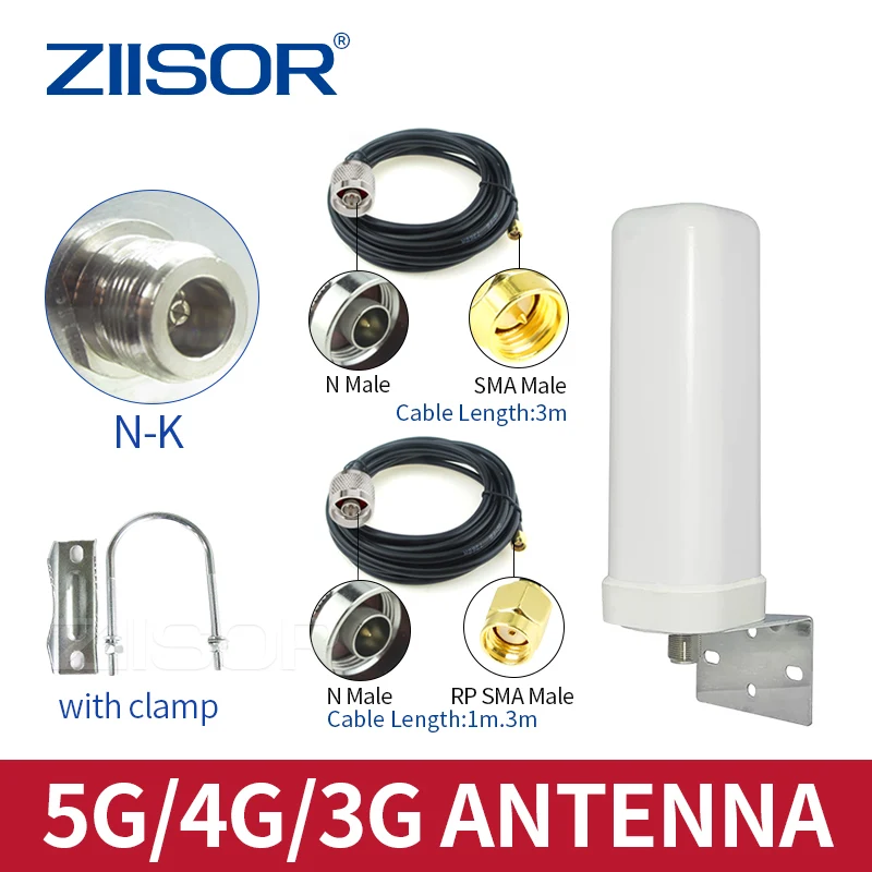 

ZIISOR 5G 4G LTE WiFi Antenna Outdoor for Router Aerial Communication Antennas Long Range with N female RP SMA Male