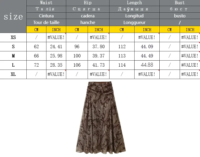 Frauen 2025, Herbst Geraffte Bohemian Flowy Streetwear Dame Chic Straße Rock Braun Floral Gedruckt Plissee Maxi Rock Für Frauen – Detail 1