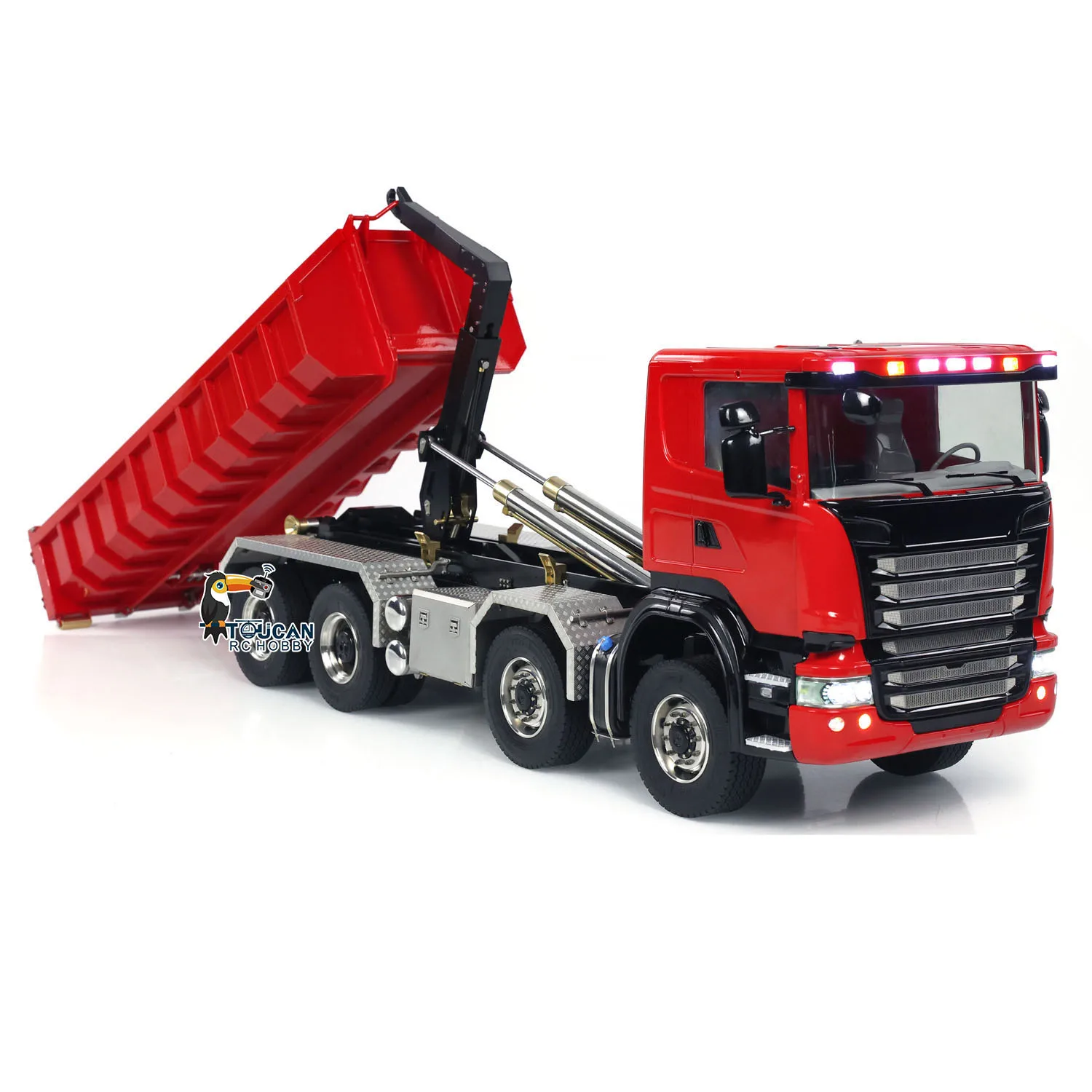 8x8 1/14 RC Hydraulic Dump Truck Metal Roll On Off Full Dumper Car Model with Sound Light 3-speed Transmission RC Toys TH23689 2