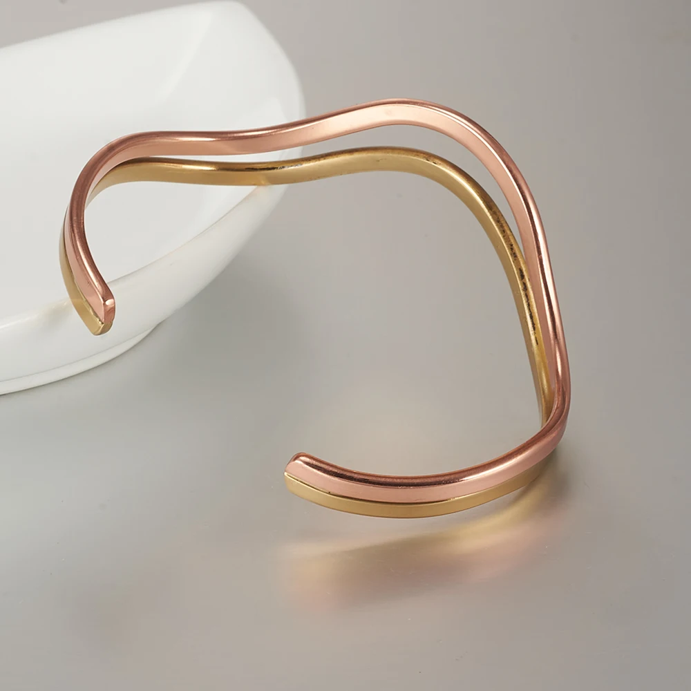 Bangle Bracelet Magnetic Bracelet Pure Copper Bracelet Magnetic Irregular Lines Rose Adjustable Cuff Bangles 7mm Health Energy High Magnet Jewelry Resizable