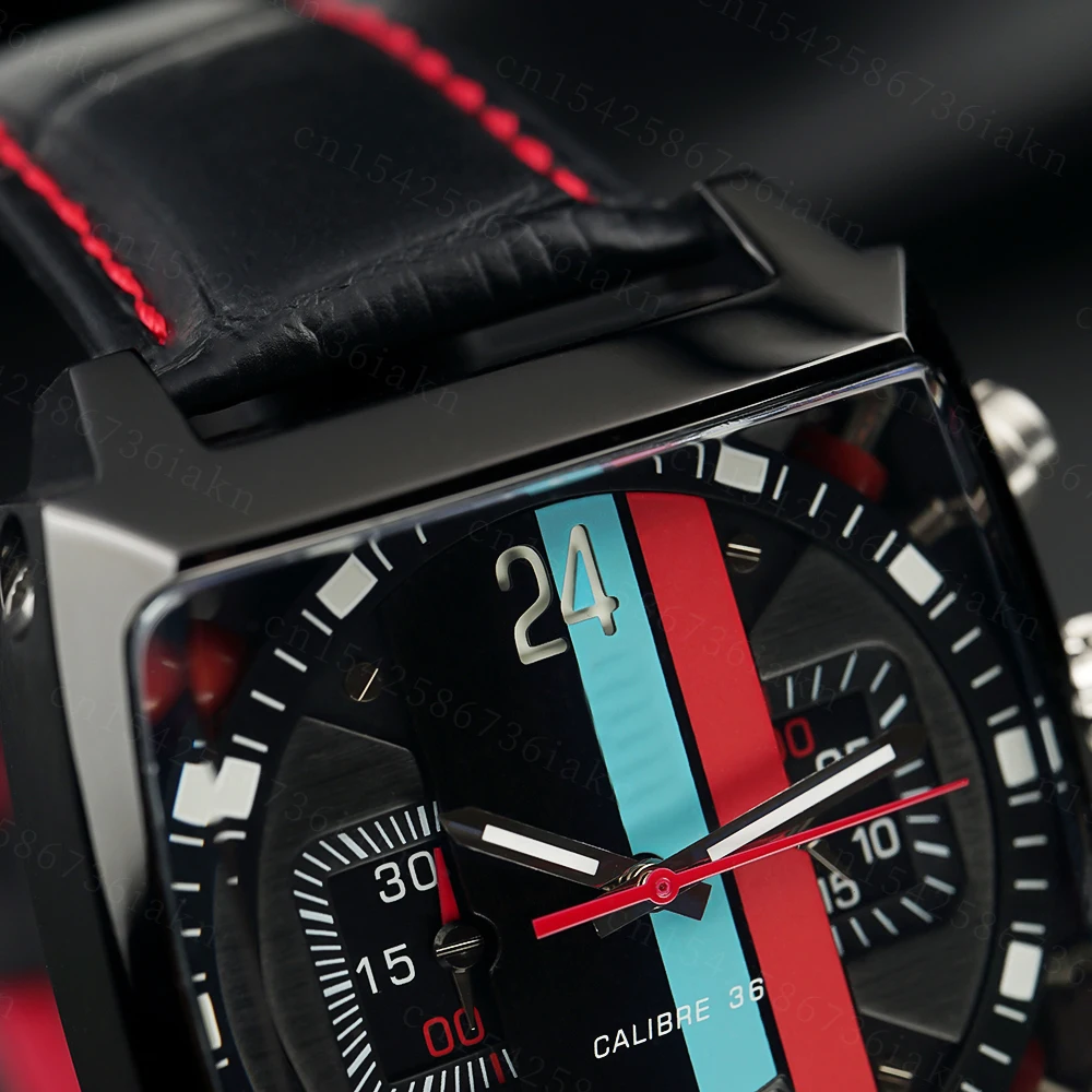 2022Fashion New Men's Color Bar Square Dial Sapphire Mirror Stainless Steel Leather Strap Sports Leisure Waterproof Quartz Watch
