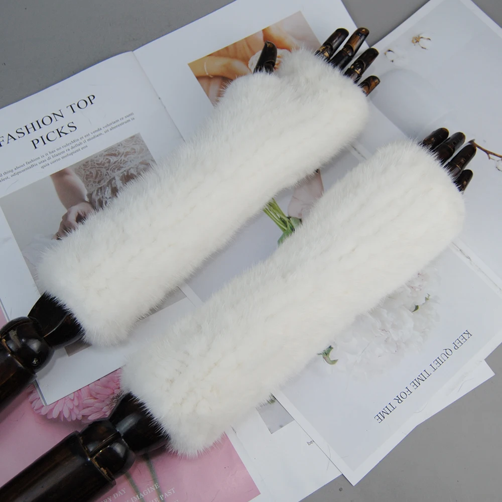 Winter Gloves Women Knitted Mink Fur Mittens Fingerless