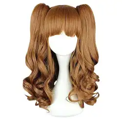 Vibrant Ombre Two - Tone Long Wavy Cosplay Wig with Ponytails (Brown)