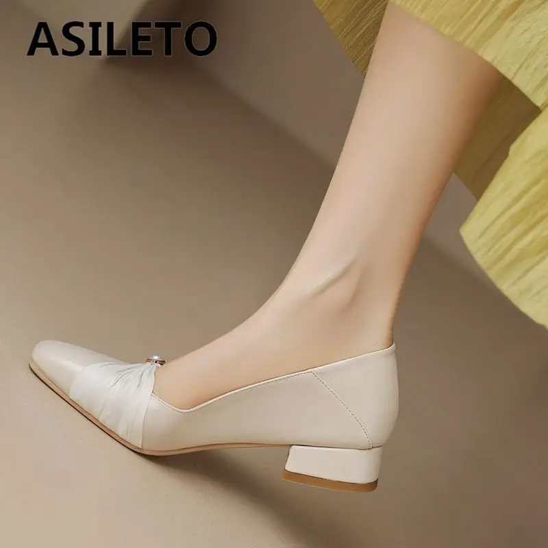 

ASILETO Korea Soft Flats foe Female Square Toe Block Heels Slip On Mixed Color Plus Size 42 43 Elegant Women Mules Daily Shoes