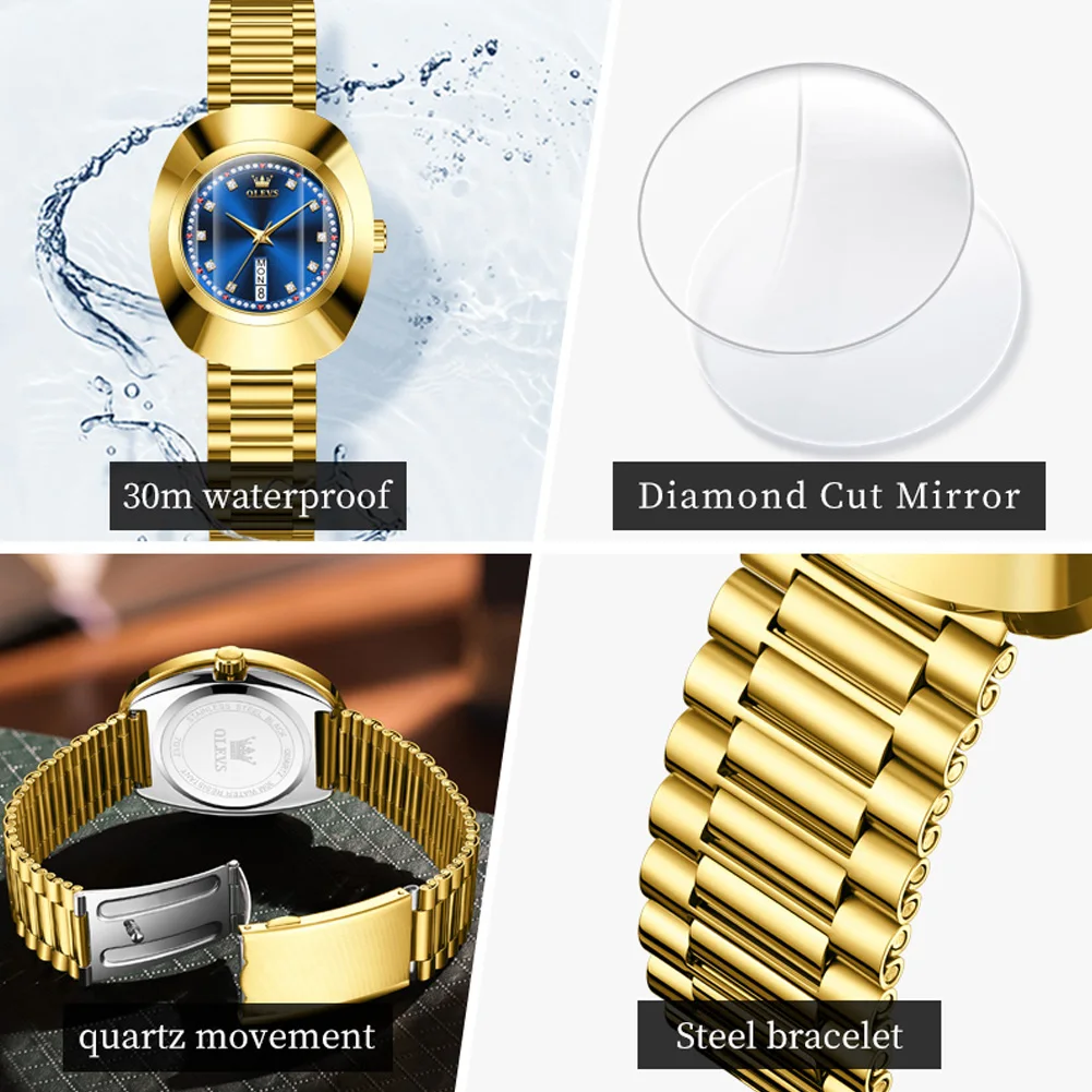 OLEVS 7017 Woman Quartz Watch Luxury Dual Calendar Waterproof Watch For Women Steel Strap Diamond Scale Fashion Wristwatch