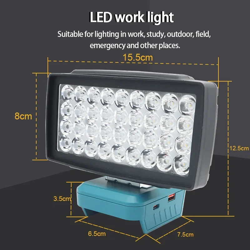 36 LED Car Work Light Flashlight Torch USB Power Bank For Makita For DeWalt Bosch Milwaukee HongSong Li-ion Battery Lamp