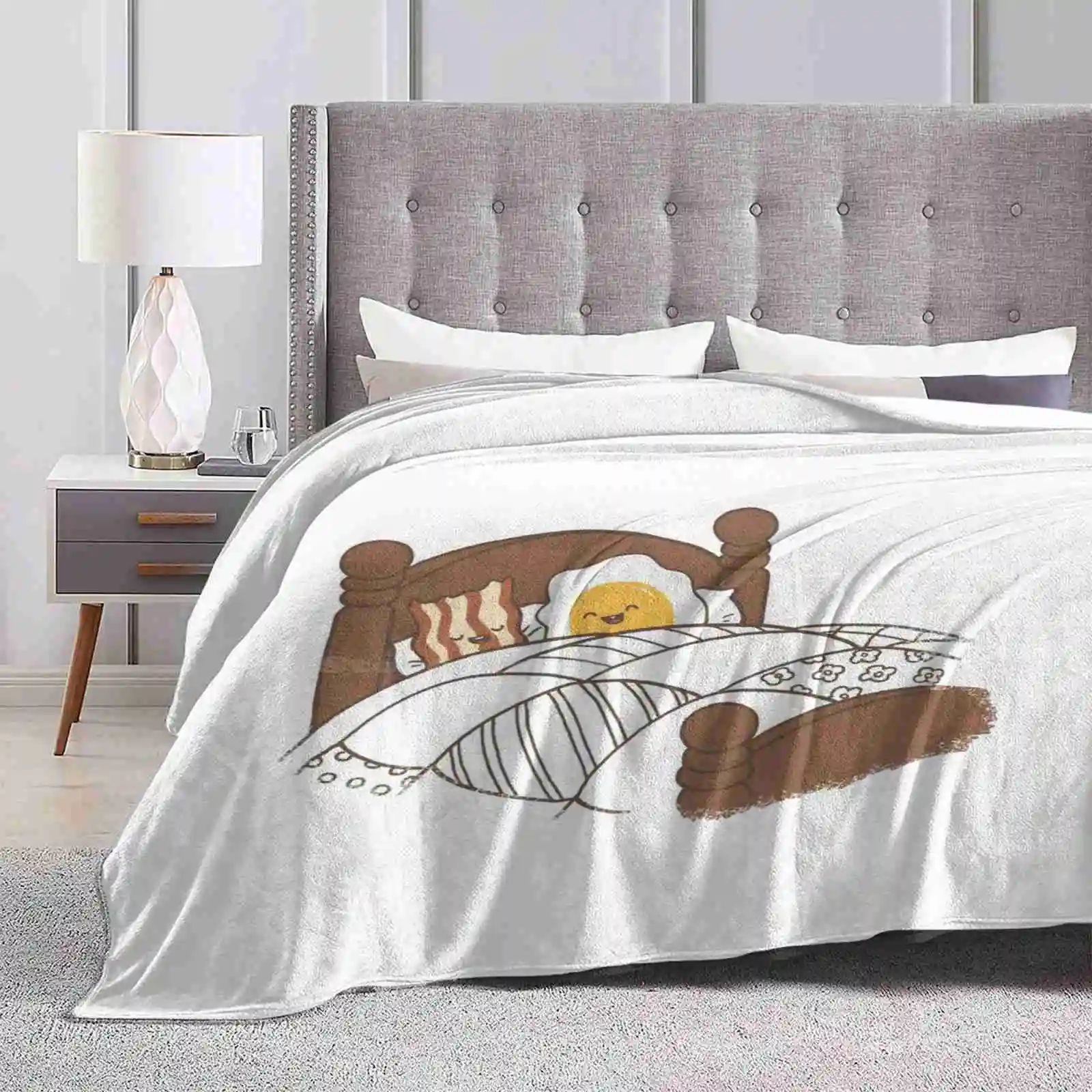 

Фланелевое Одеяло для завтрака в кровати с креативным дизайном, удобное теплое фланелевое одеяло, яйцо для завтрака, бекона, еды, смешной махровый веер с юмором