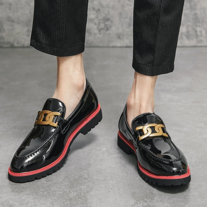 Lefu New Men  Spring and Autumn Season Metal Buckle European Classic Leather Shoes Black Sizes 38-48 Men Shoes