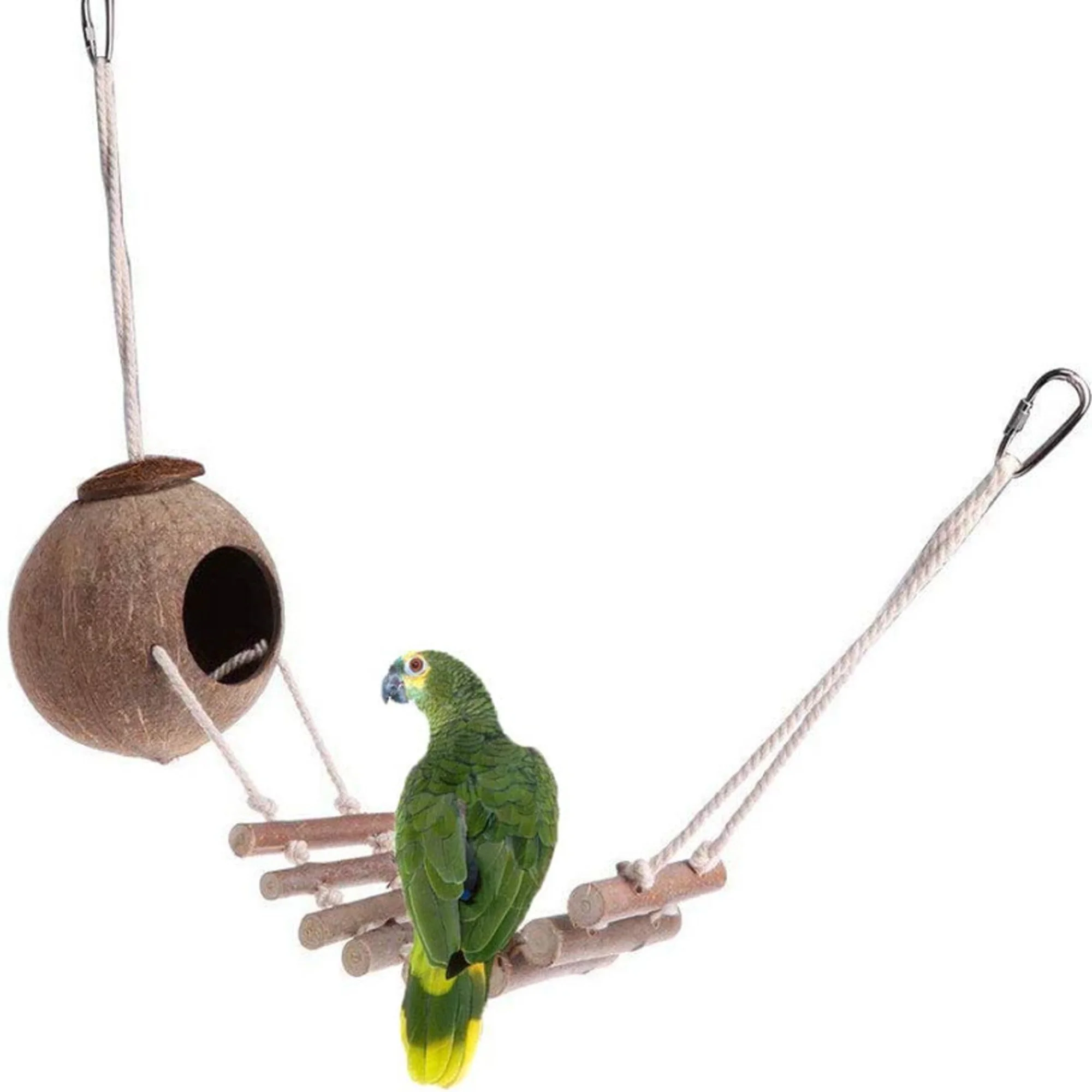 Coconut Bird House Bird Nest Shape Natural Coconut Hide Ladder House Cage Toy For Pet Parrot 1 Set