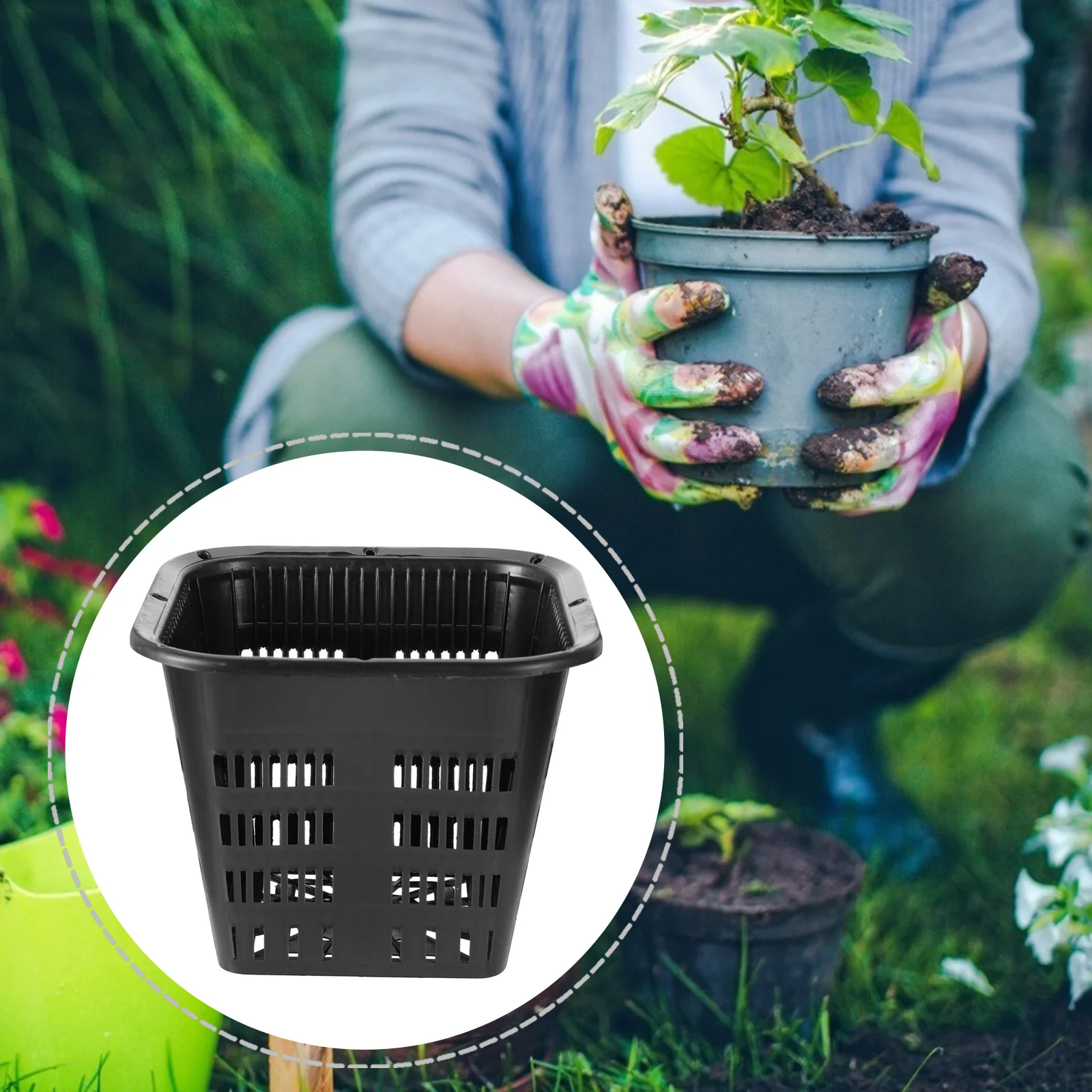 

10pcs Garden Plastic Net Baskets Root Control Hydroponics Baskets (Black)