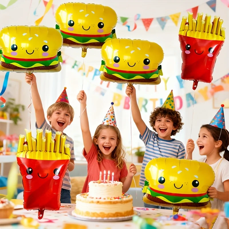 4/5/6-teiliges Fast-Food-Themen-Partyballon-Set Hamburger Pommes Snacks Geformte Ballons Geburtstagsparty-Dekorationen Festzubehör – Detail 10