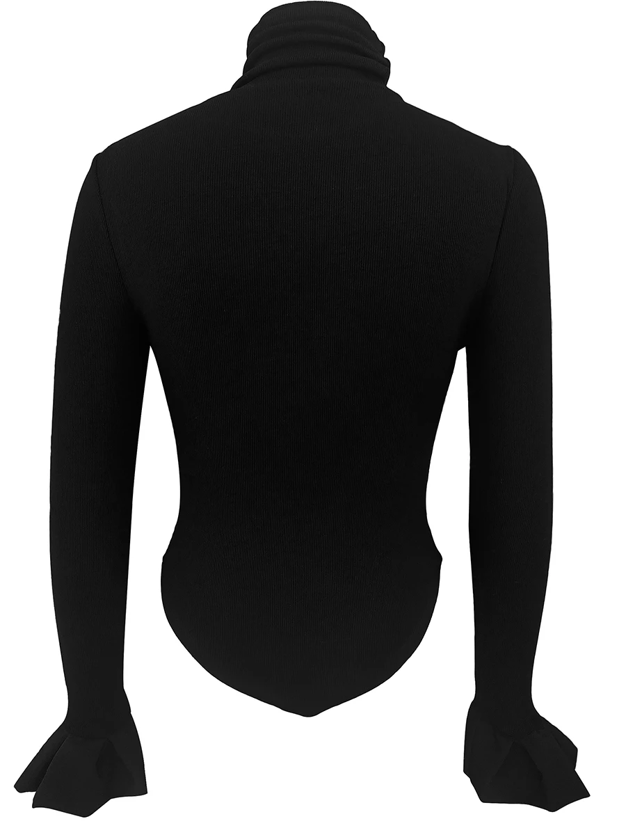 Ladies Autumn Knitwear Classic Style Sweater with Ribbed Texture and Turtleneck Collar for Chic Casual Look