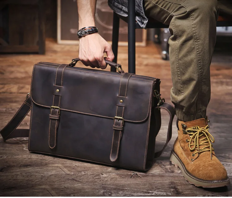 PNDME Business Vintage Luxus erste Schicht Rindsleder Herren Aktentasche Designer handgefertigte Luxus Echtleder 15-Zoll Laptop Handtasche – Detail 1