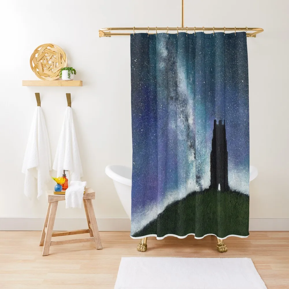 'Cosmic Glastonbury Tor' acrylic painting Shower Curtain For Bathrooms Anti-Mold Waterproof Shower Curtain