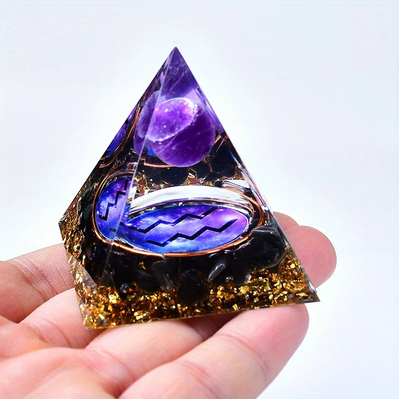 Zodiac-Inspired Amethyst Orgone Pyramid - Unique Home Decor Gift