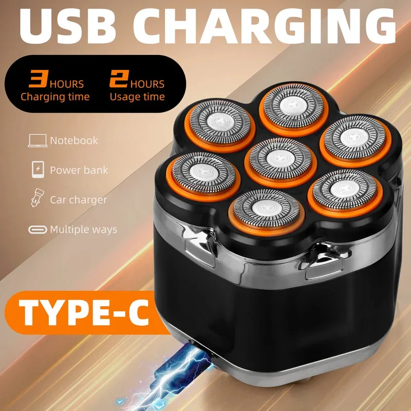 남성용 전기 면도기 7중날 헤드 마그네틱 디지털 디스플레이 면도기 충전식 LED 방수 수염 면도기