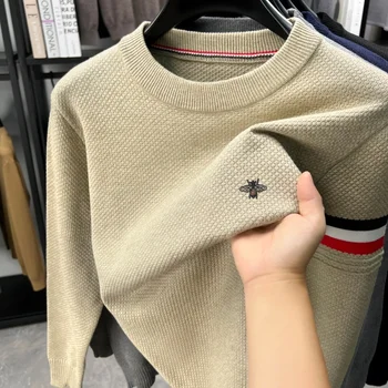 Luxury Brand Men's O-Neck Pullover Knitwear Sweater Winter New Arrival Bee Print Soft Skin Friendly Leisure Commute Menswear Top