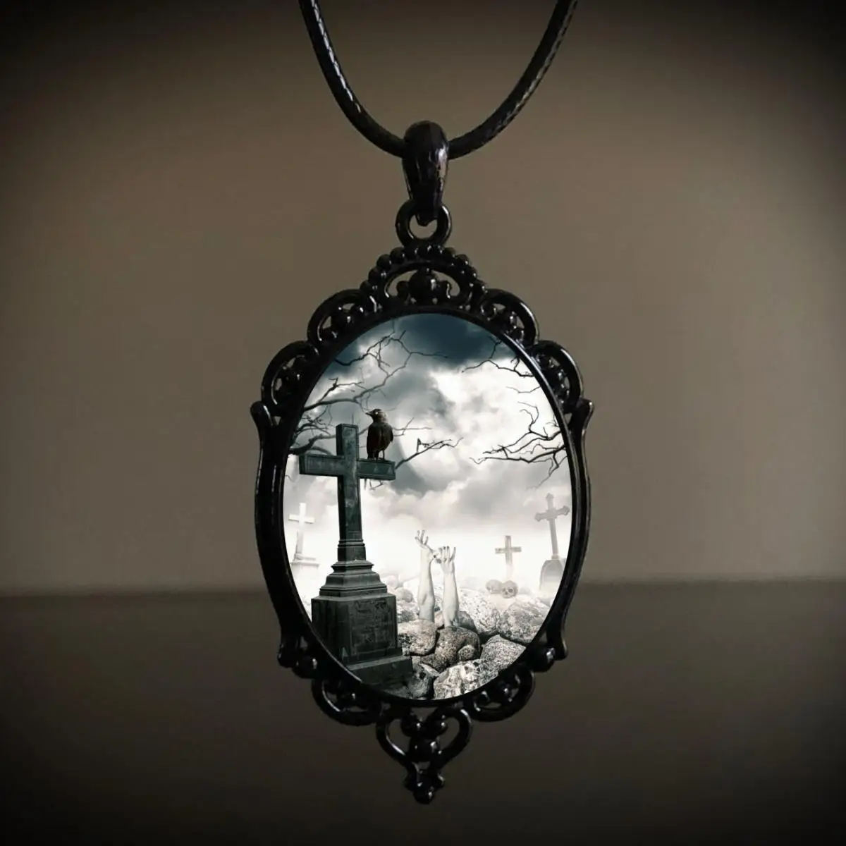 Fashion Vintage Gothic Accessorie Witch Pagan Cross Crow Fox Glass Pendant Necklace Jewelry Gift