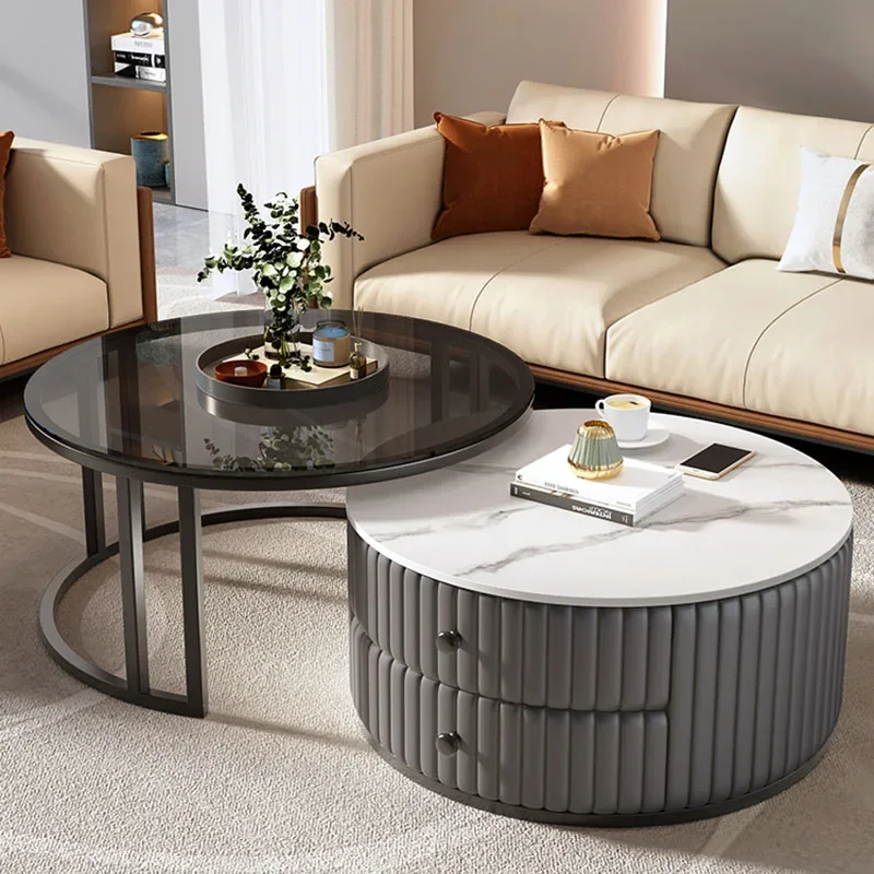 

Design Storage Coffee Table Luxury Modern Metal White Nordic Side Table Round Glass Mesa Auxiliar Salon Minimalist Furniture