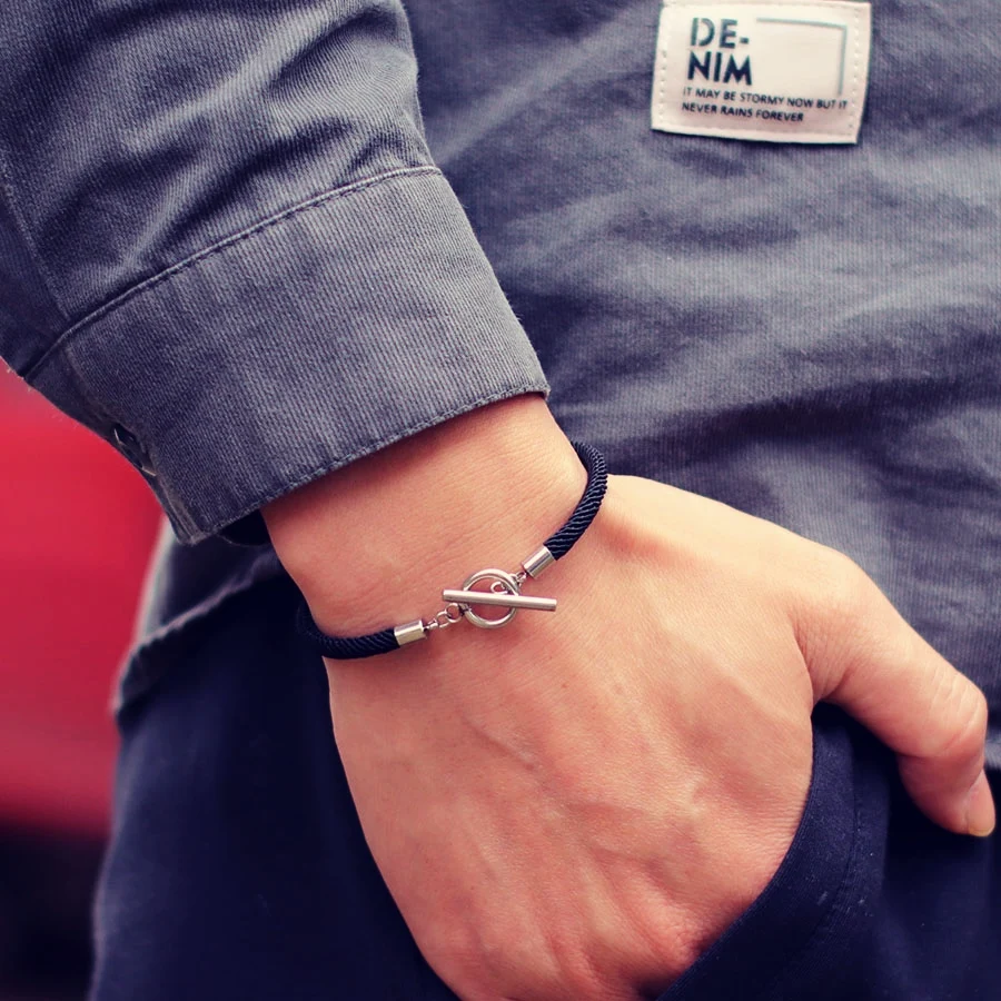 Stainless Steel Men Bracelet with Lucky Red Thread and OT Buckle